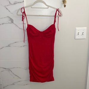 Lucy in the Sky Carol Glitter Ruched Bodycon Dress in Red